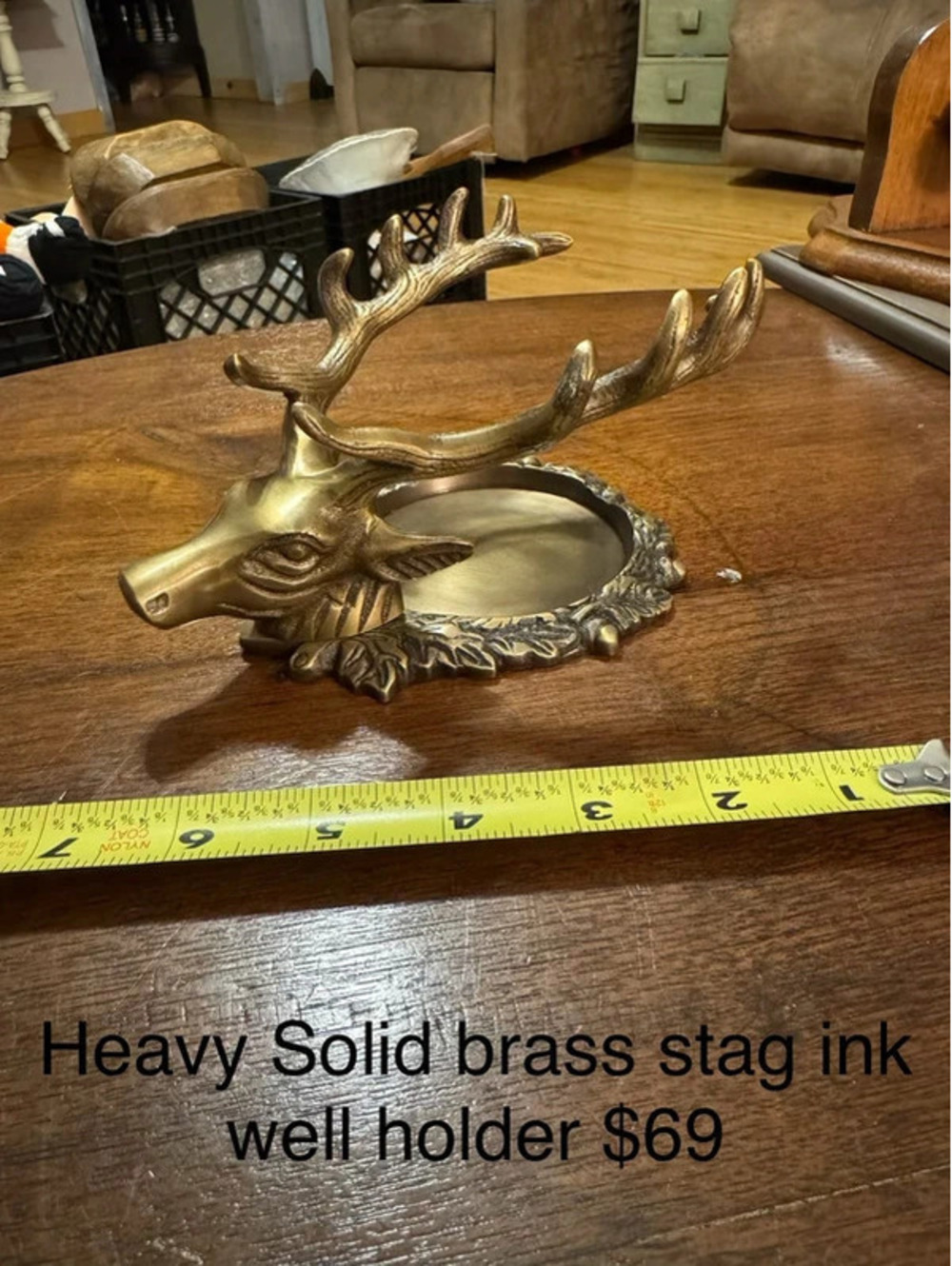Solid Brass Stag ink well holder